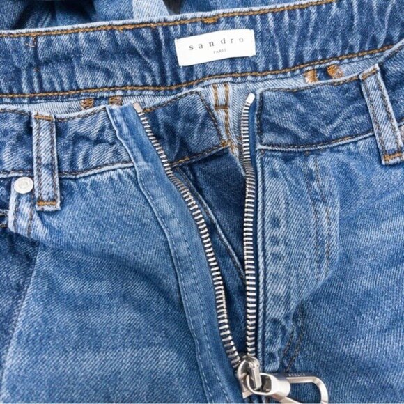 Sandro Hani Patchwork Jeans 36 Blue Vintage 4 Slim Leg High Rise Zip Fly Cropped - Picture 5 of 12